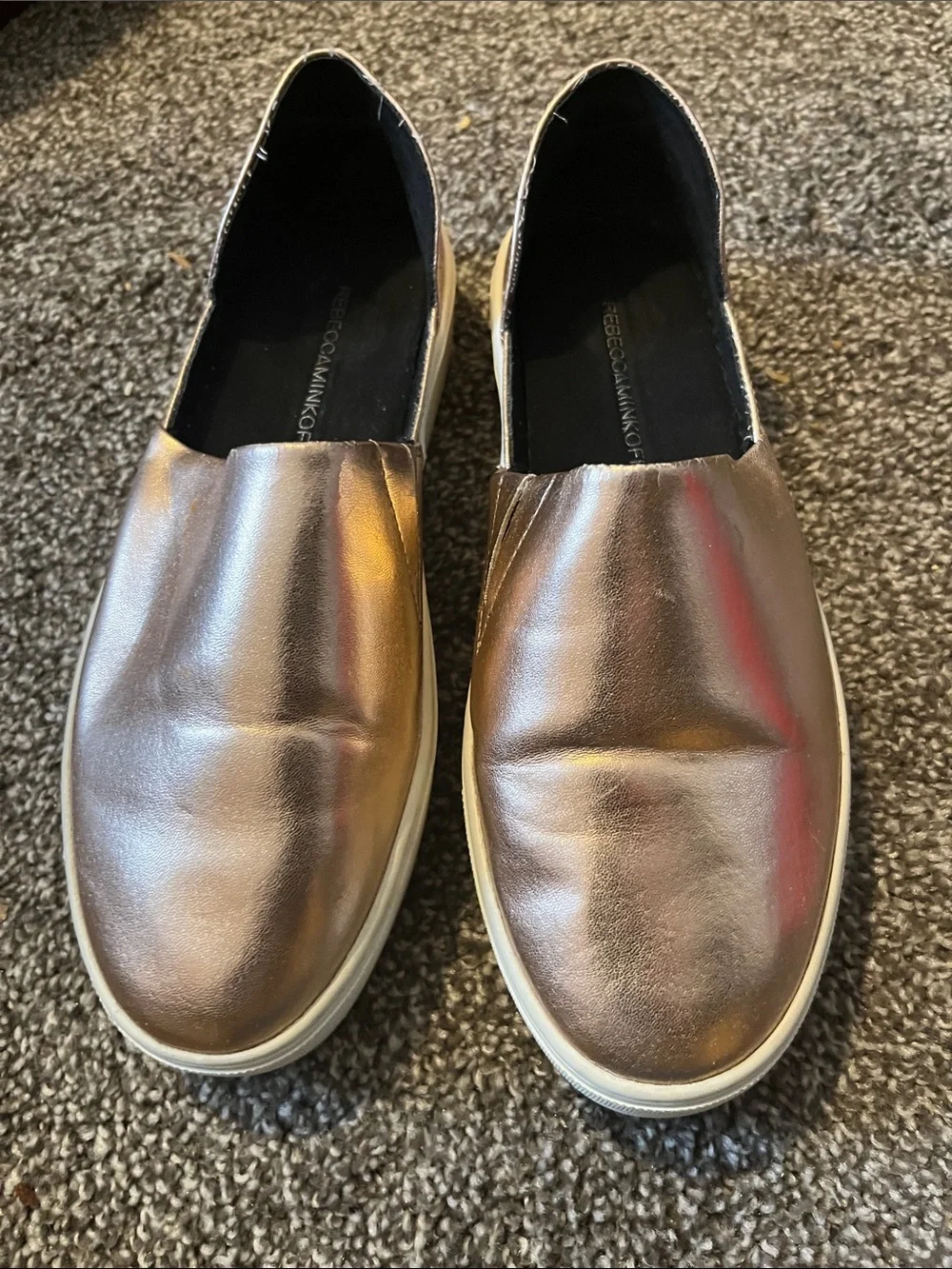 Rebecca Minkoff Metallic Nana Leather Rose Slip-On Platform Sneakers SZ 7.5